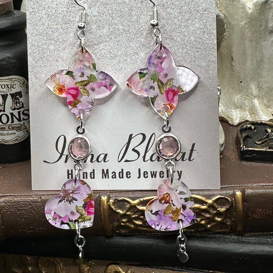 Mixed Spring Floral Earrings & Pink Gems 6mm