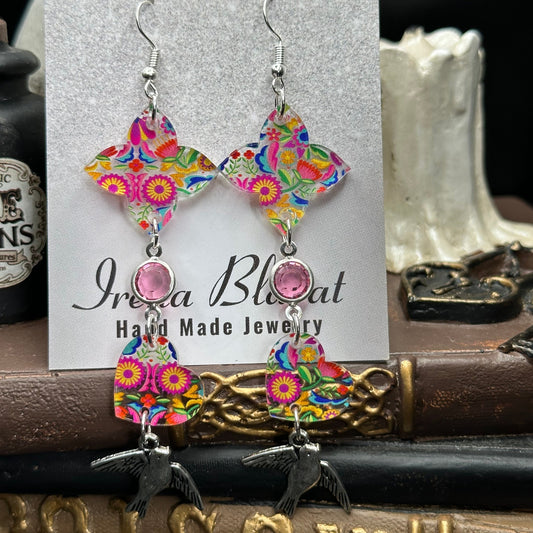 Mixed Summer Floral Earrings & Swallow Charm