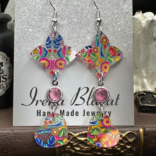 Mixed Summer Floral Earrings & Pink Gems 6mm