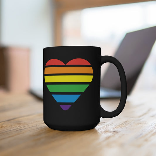Rainbow Heart Black Mug 15oz