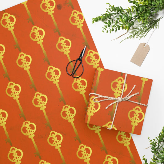 Golden Key Orange Wrapping Paper