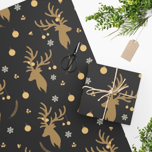 Christmas Black & Gold Reindeer Wrapping Paper