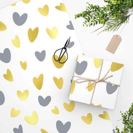 Gold & Gray Heart Wrapping Paper