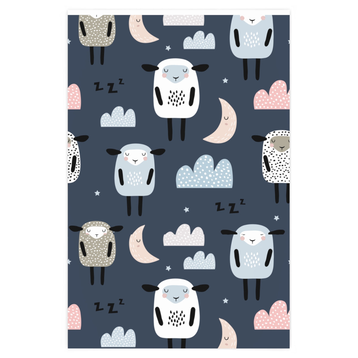 Baby Night Time Lamb, Navy Wrapping Paper