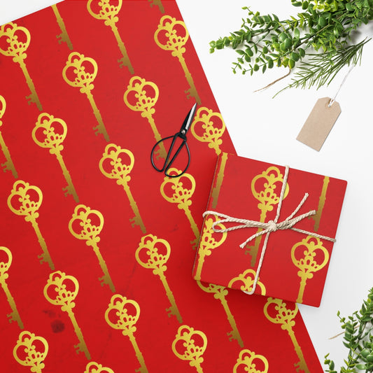 Golden Key Red Wrapping Paper