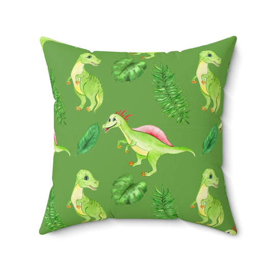 Dinosaur & Leaf Spun Polyester Square Pillow
