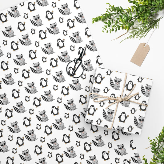 Penguins & Raccoons Wrapping Paper