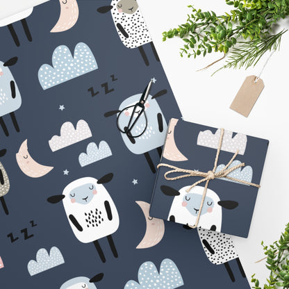 Baby Night Time Lamb, Navy Wrapping Paper