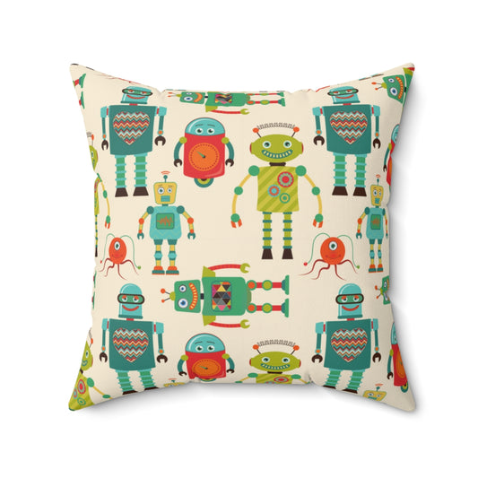 Retro Robot Spun Polyester Square Pillow