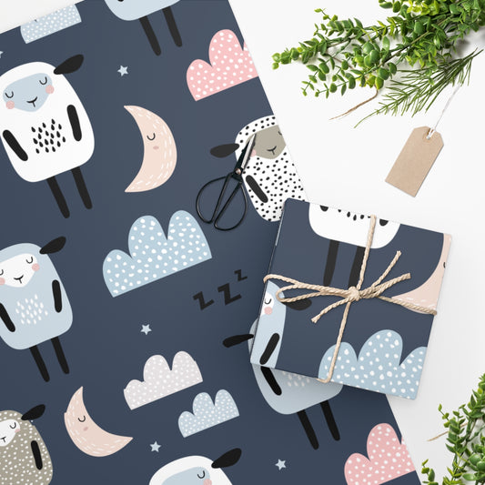 Baby Night Time Lamb, Navy Wrapping Paper
