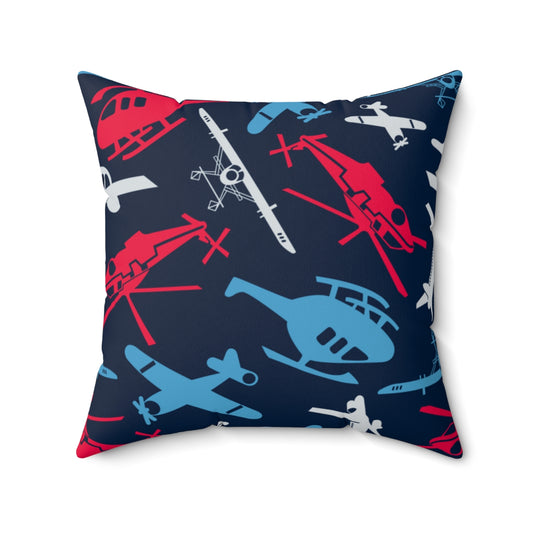 Helicopter & Airplane Polyester Square Pillow