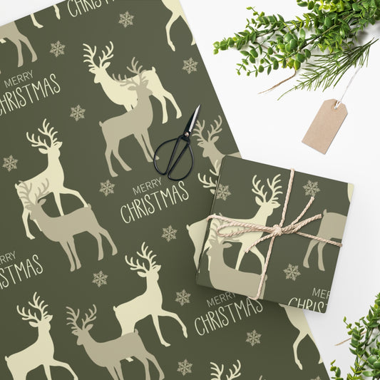 Merry Christmas Green Reindeer Wrapping Paper