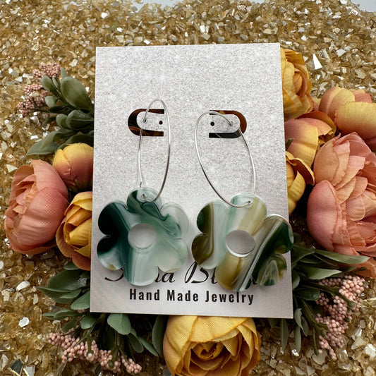 Flower Power Green Swirl Acrylic Hoop Earrings