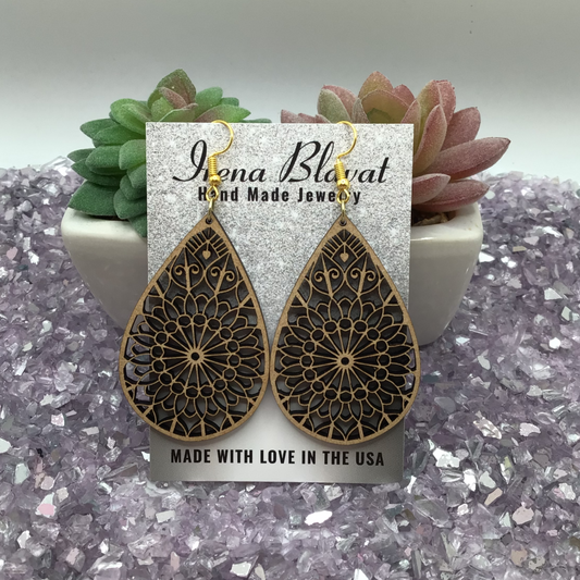 Wooden Mandala Dangle Earrings