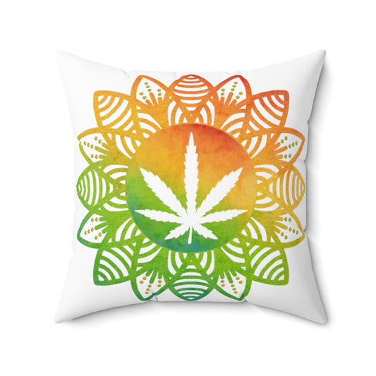 Cannabis Leaf Mandala Spun Polyester Square Pillow