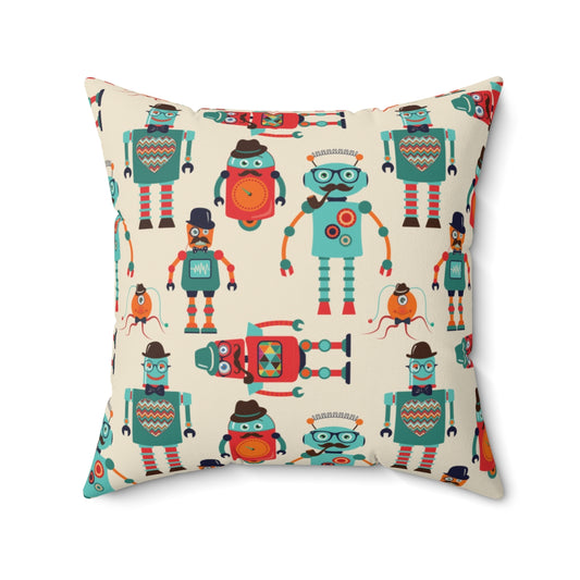 Retro Robot Spun Polyester Square Pillow