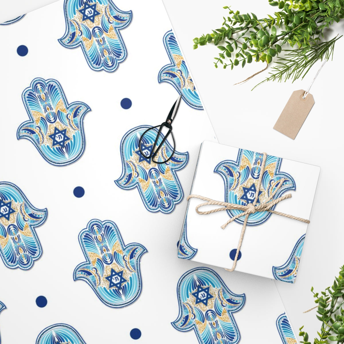 Hamsa Hand, Hanukkah Wrapping Paper