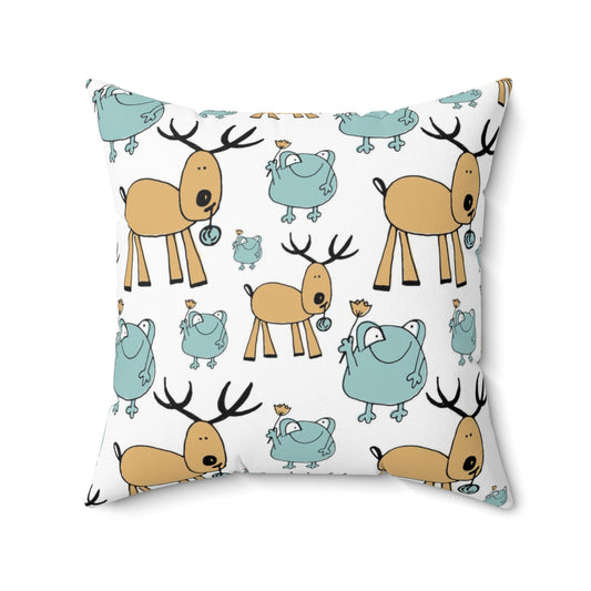 Cute Deer & Frog Spun Polyester Square Pillow