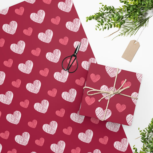 Red Heart Valentine Wrapping Paper