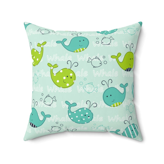 Baby Whale Spun Polyester Square Pillow