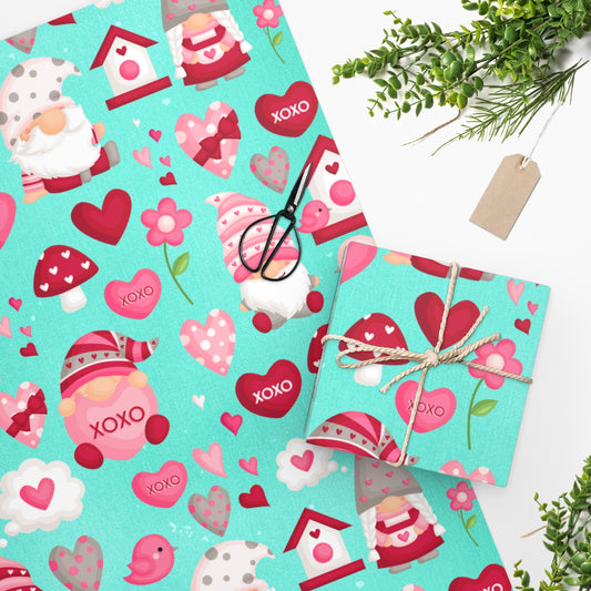 Gnome & Heart Valentine Wrapping Paper