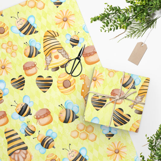 Gnome & Bumble Bee Cute Yellow Wrapping Paper