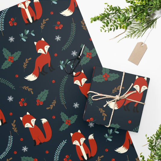 Christmas Blue Fox Wrapping Paper