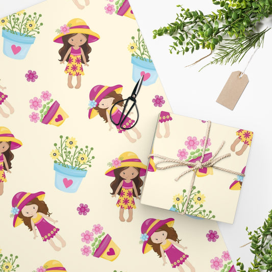 Girl Spring Flower Wrapping Paper