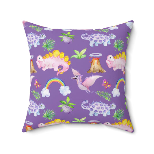 Dinosaur & Rainbow Spun Polyester Square Pillow