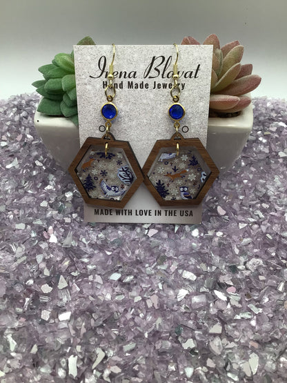 Winter Woodland Acrylic with Walnut Wood & Blue Glass Rhinestone