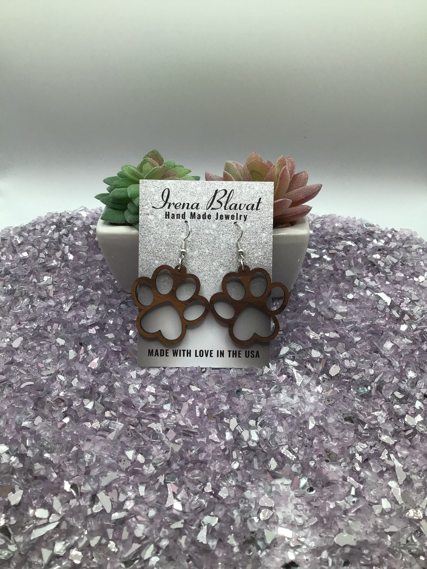 Dog Paw Wood Earrings