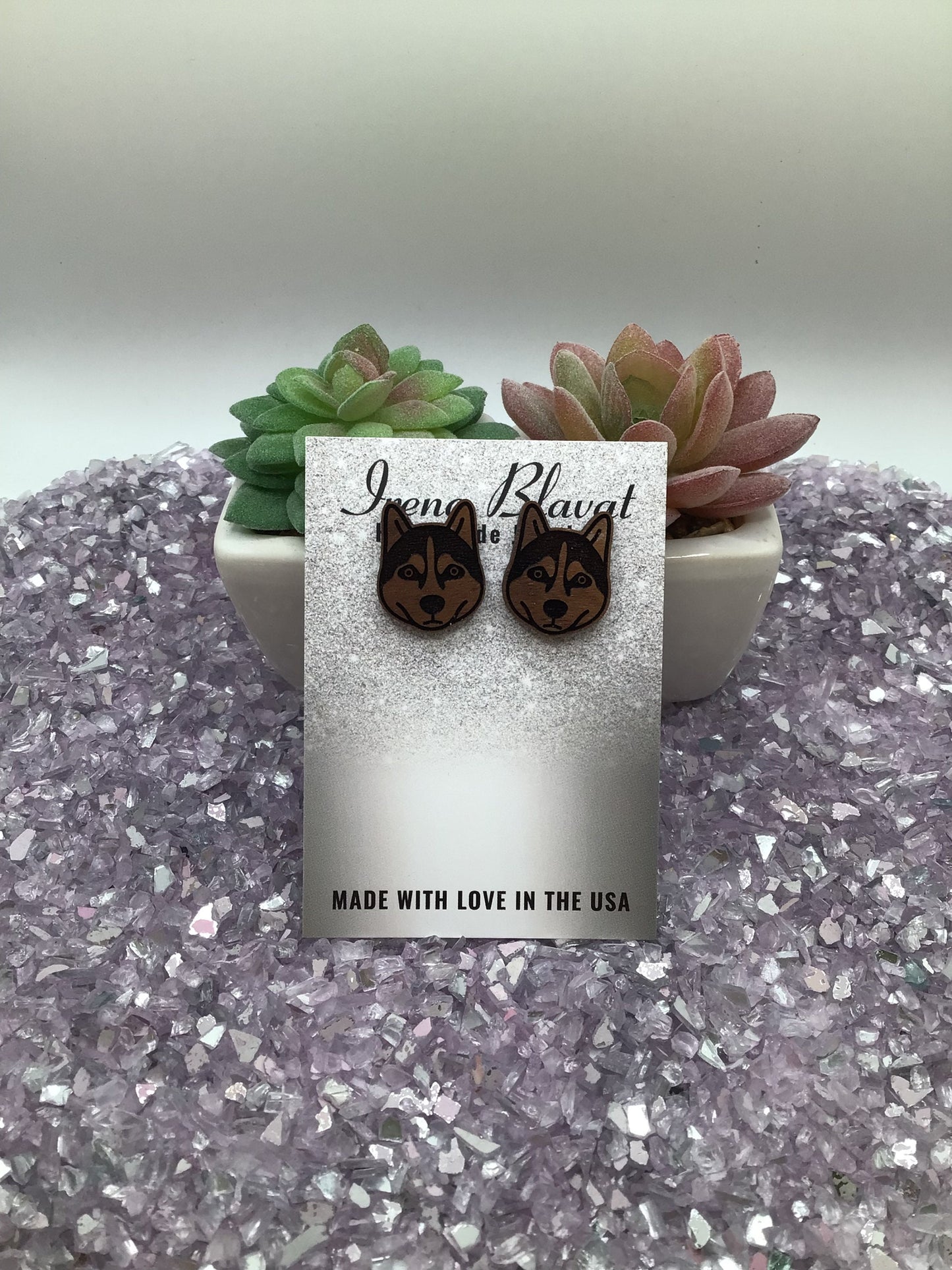 Husky Stud Wood Earrings