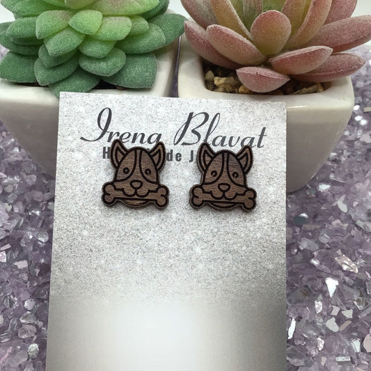 Puppy Stud Wood Earrings