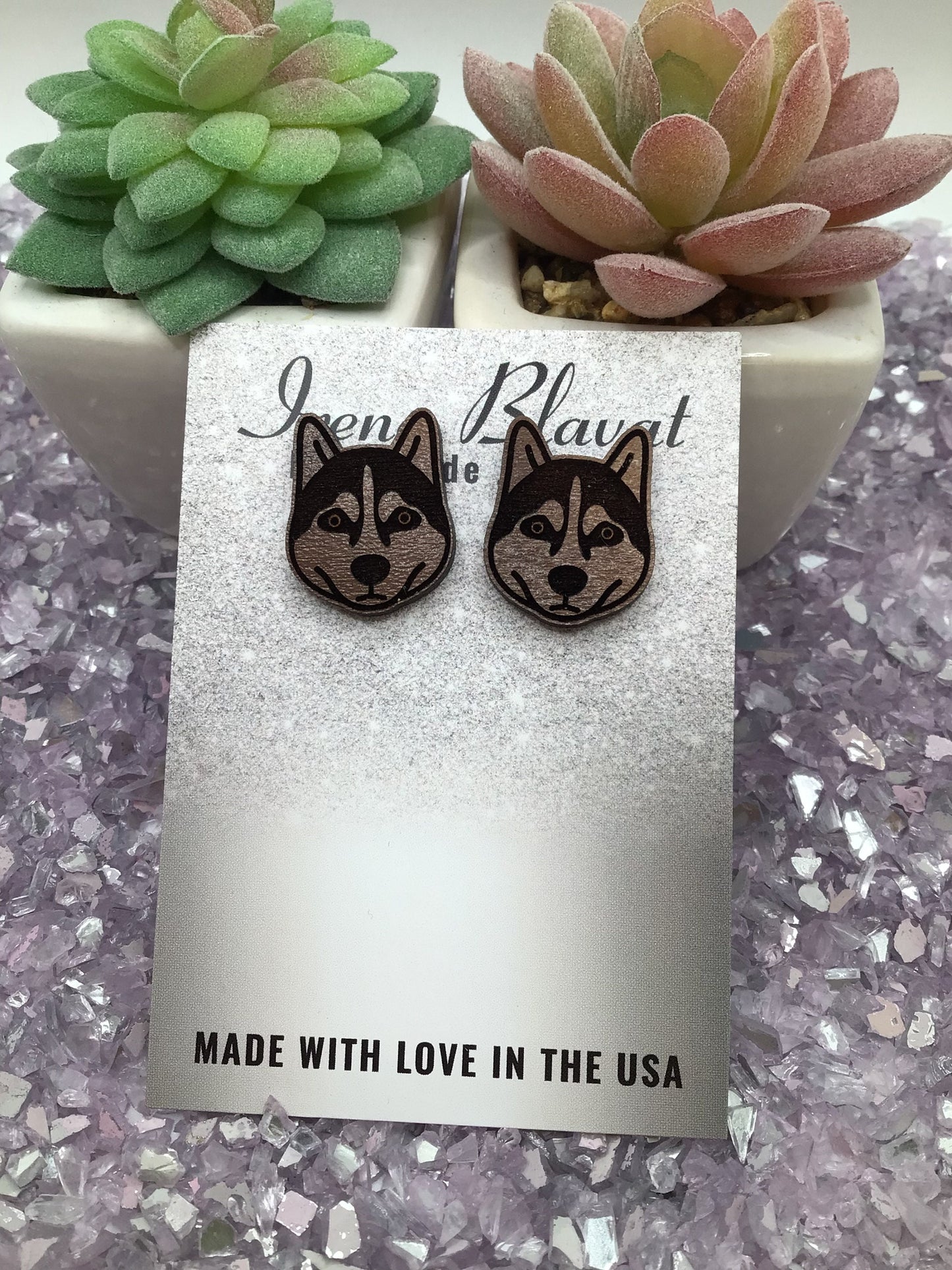 Husky Stud Wood Earrings