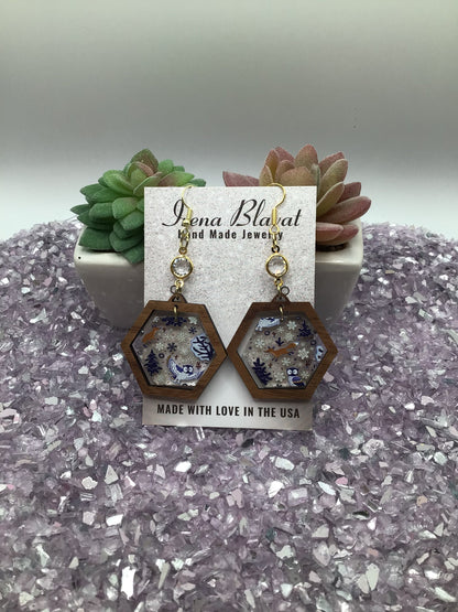Winter Woodland Acrylic with Walnut Wood & White Glass Rhinestone
