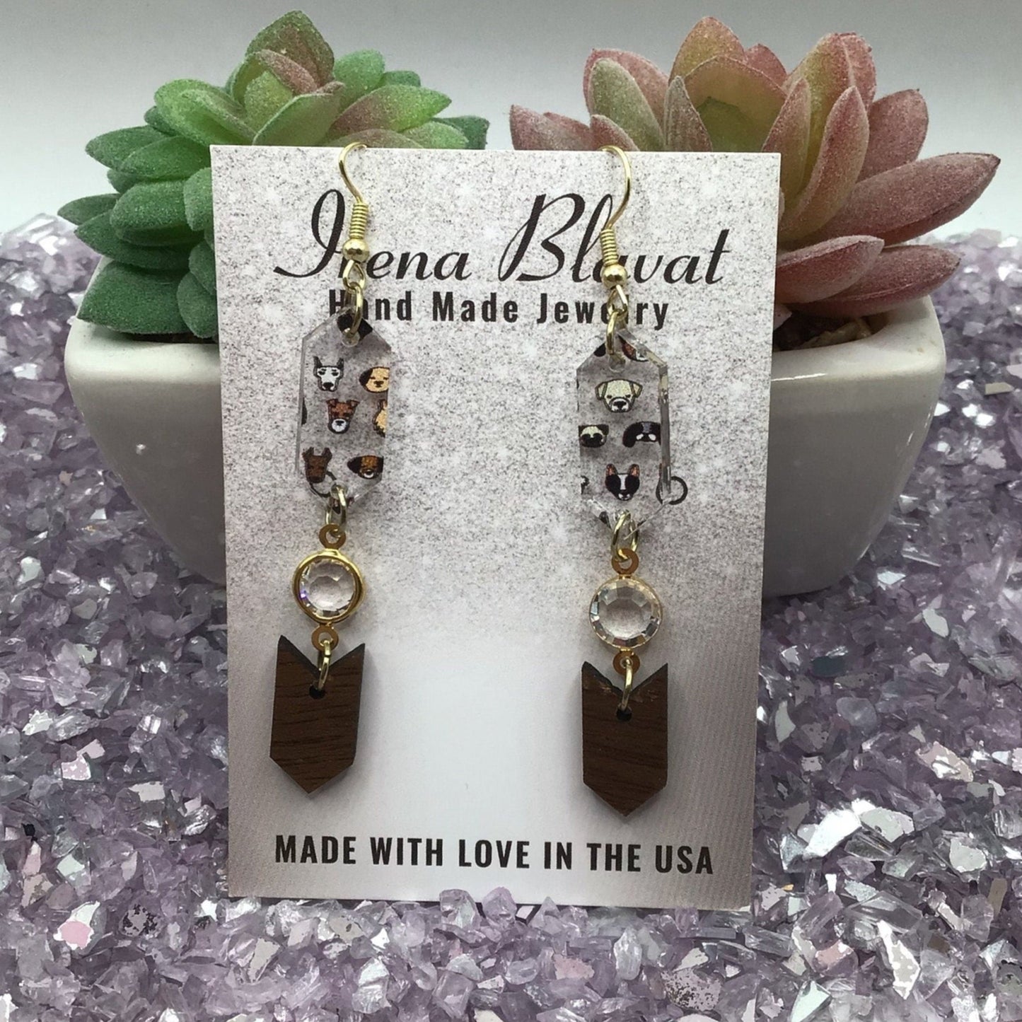Dog Acrylic & Wood Earrings