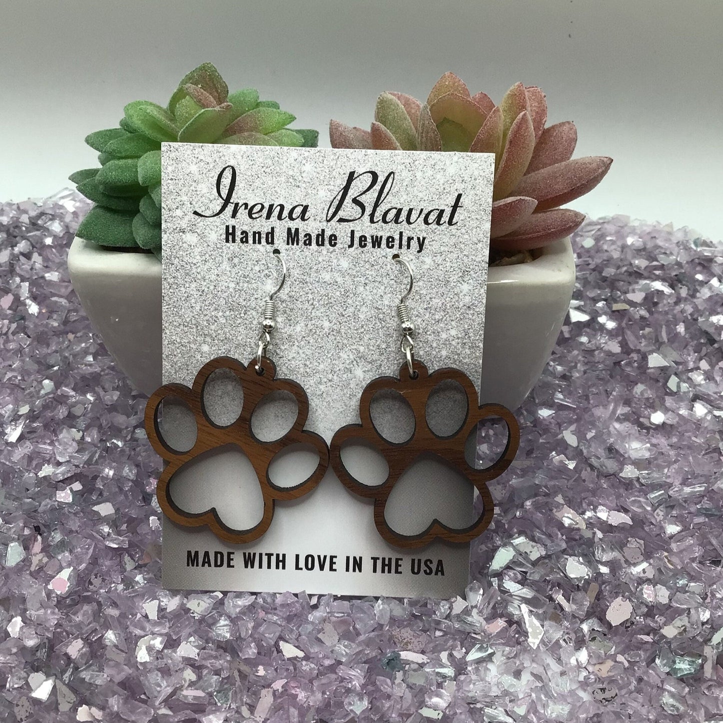 Dog Paw Wood Earrings