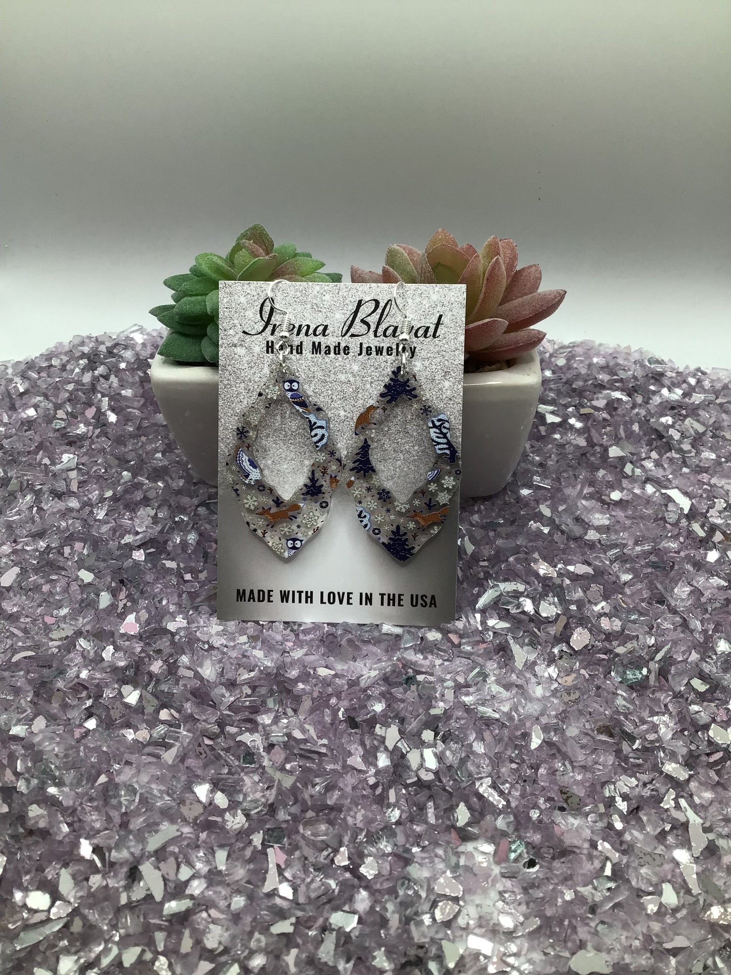 Winter Woodland Acrylic Scalloped Earrings