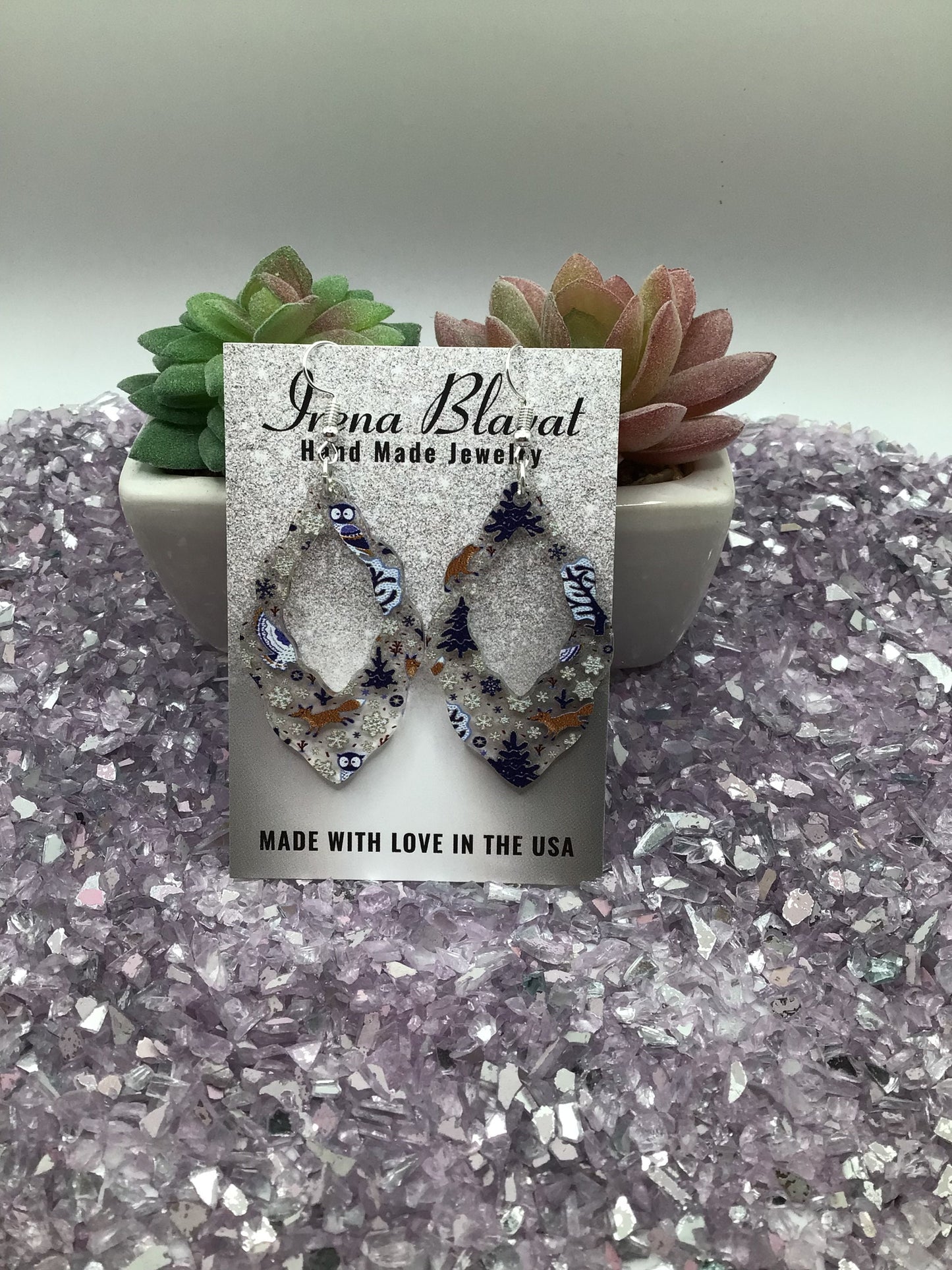 Winter Woodland Acrylic Scalloped Earrings