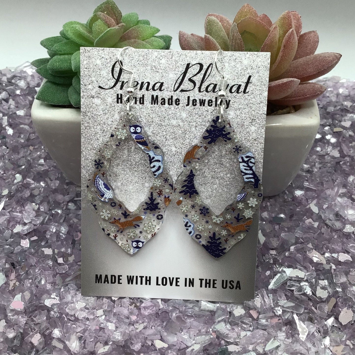 Winter Woodland Acrylic Scalloped Earrings