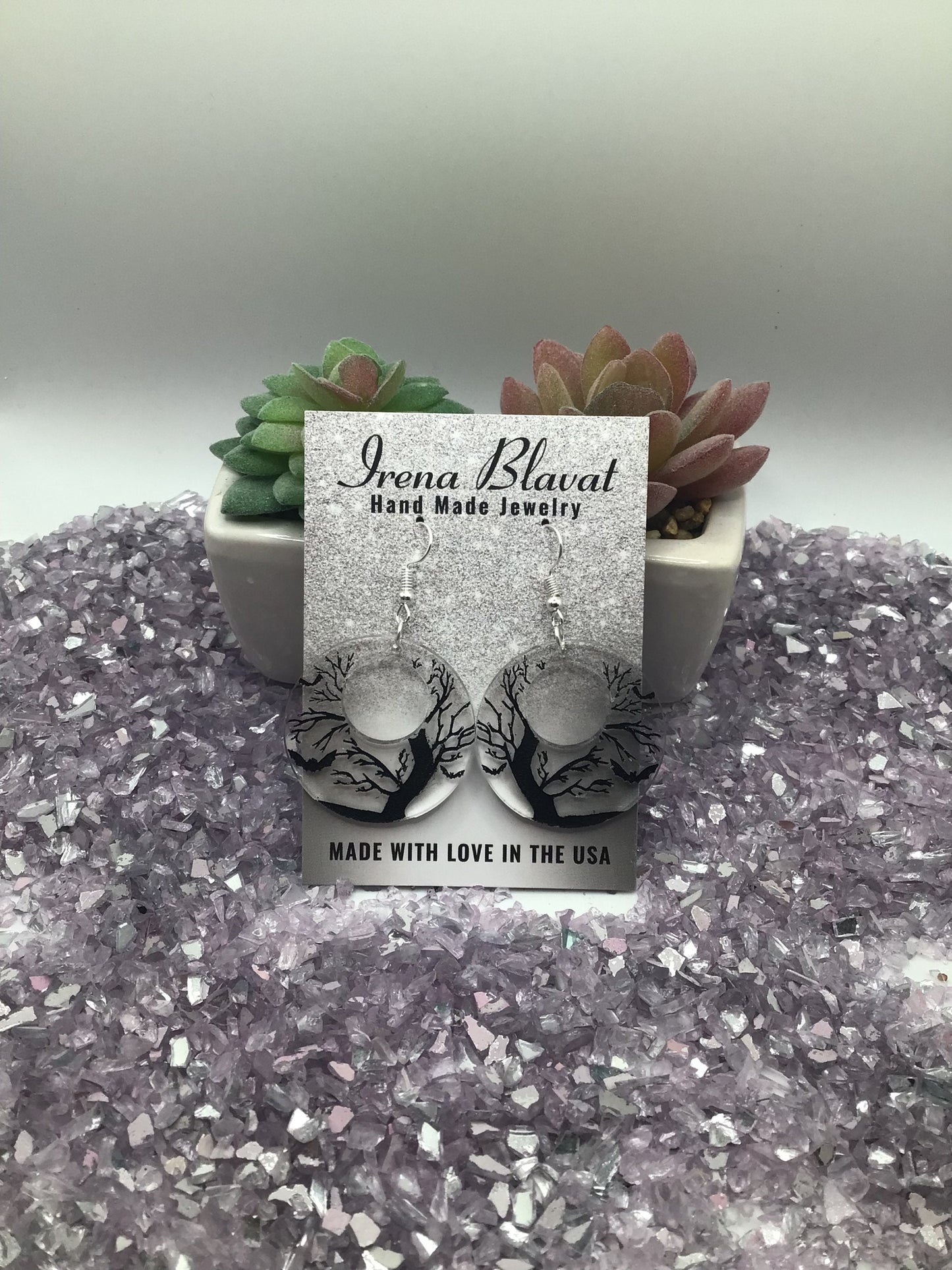 Spooky Trees With Bats Earrings