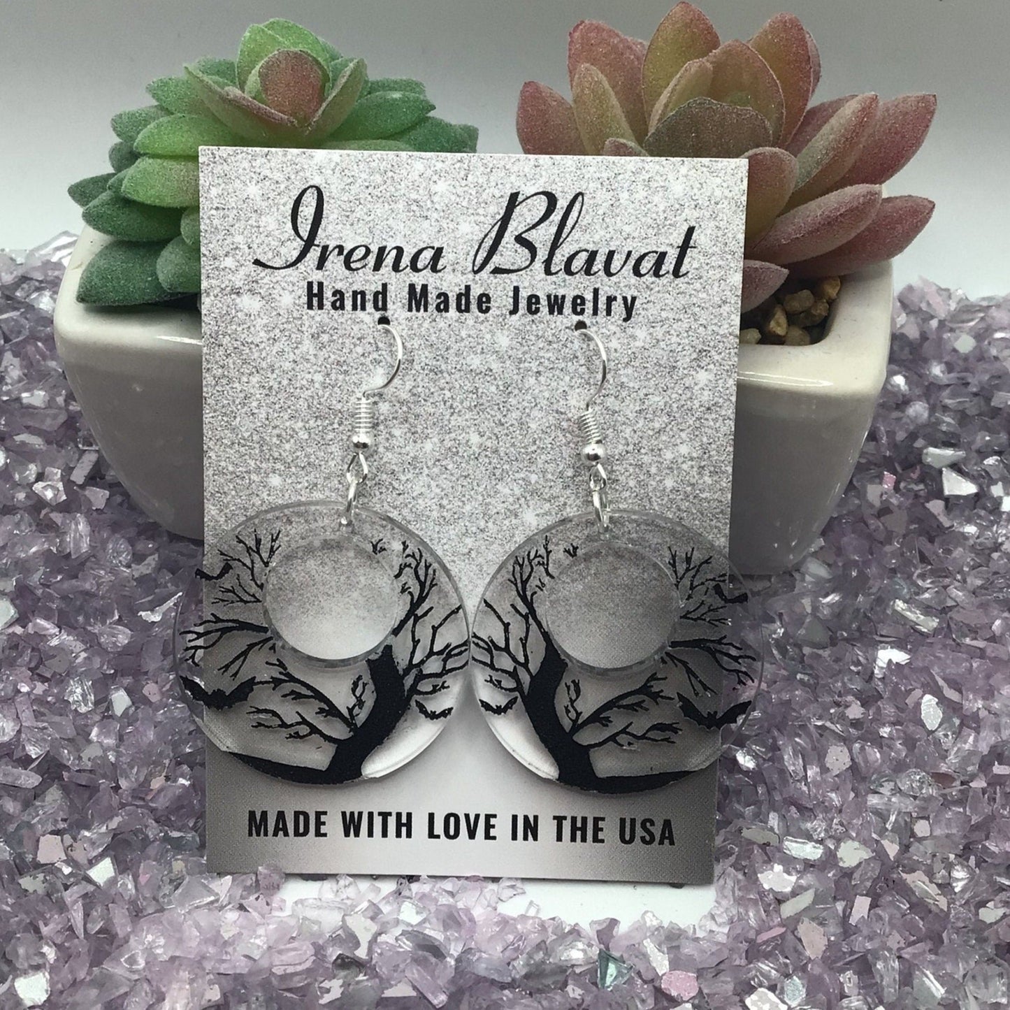 Spooky Trees With Bats Earrings