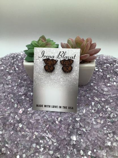 Schnauzer Stud Wood Earrings