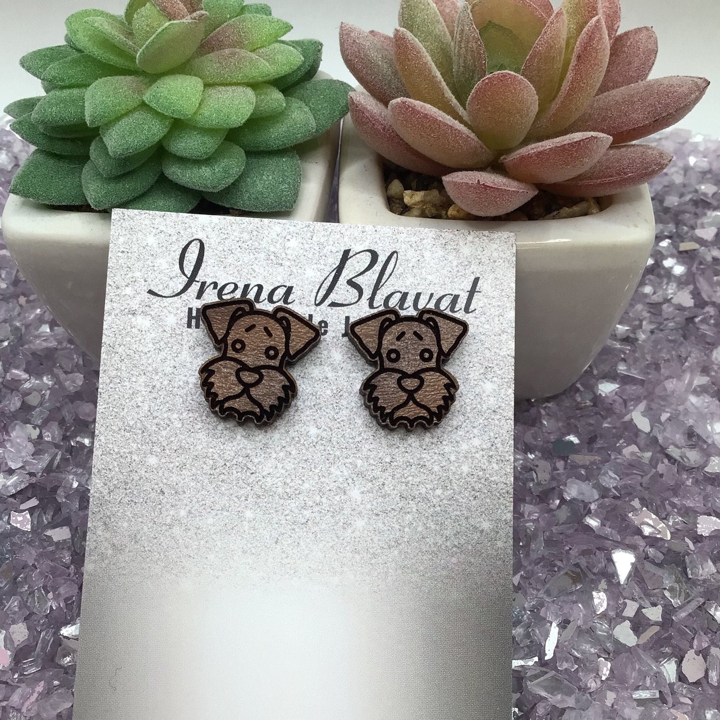 Schnauzer Stud Wood Earrings