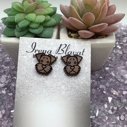 Schnauzer Stud Wood Earrings