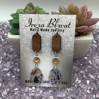 Winter Woodland Acrylic with Walnut Wood & Topaz Glass Rhinestone