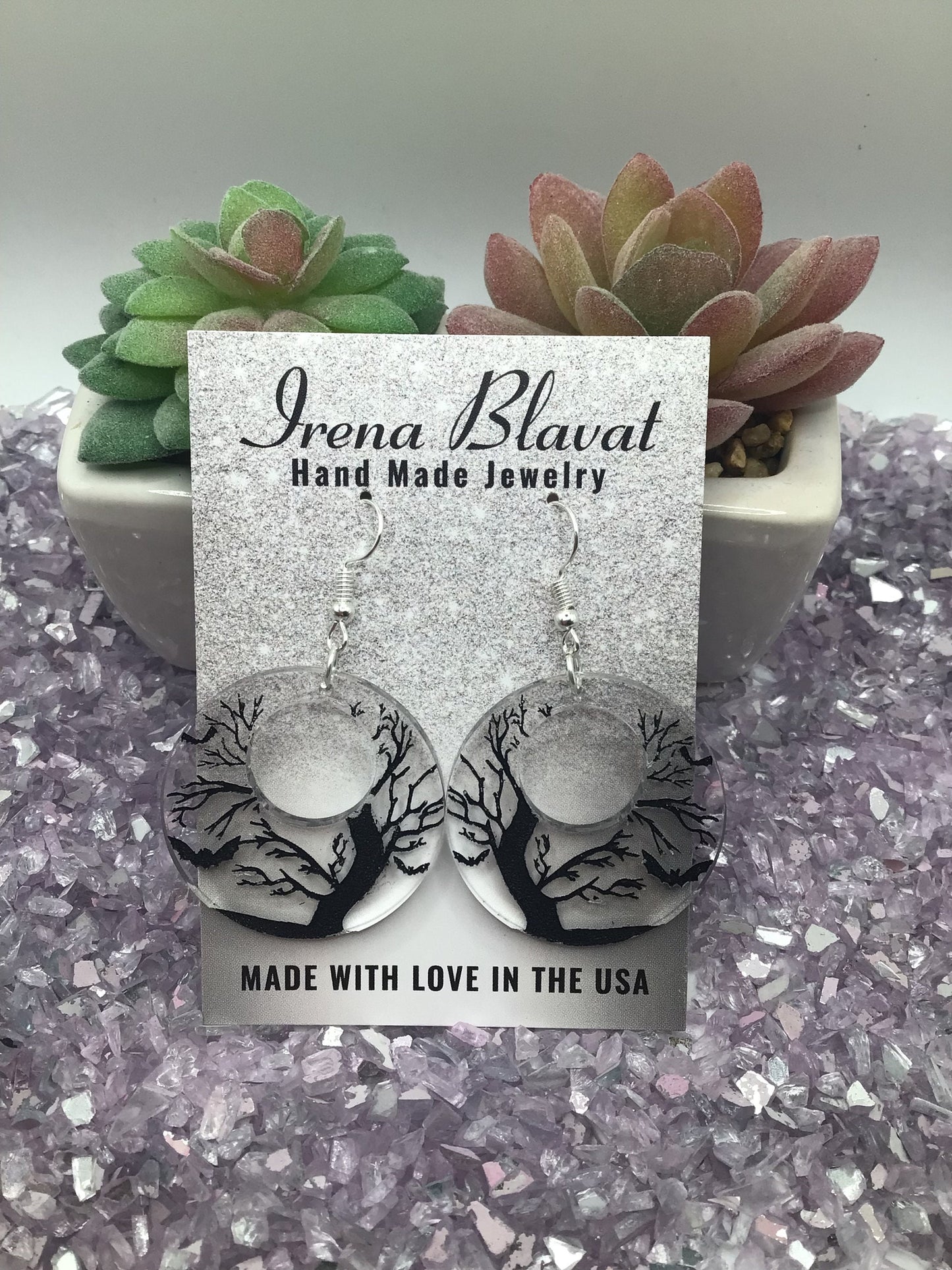 Spooky Trees With Bats Earrings