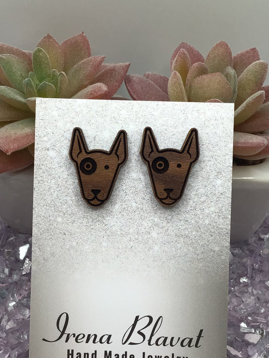 White Bull Terrier Stud Wood Earrings