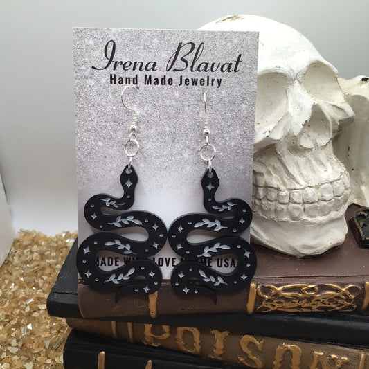 Black Snake Acrylic Earrings, Witchy Snake Earrings