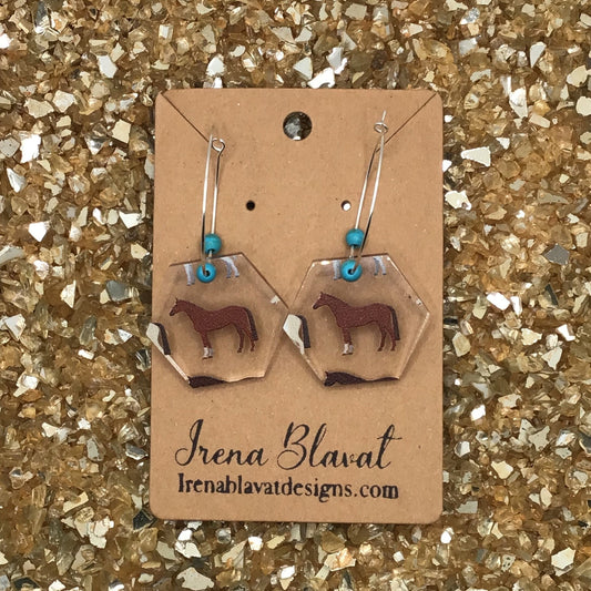 Horse Acrylic Earrings with Turquoise Beads